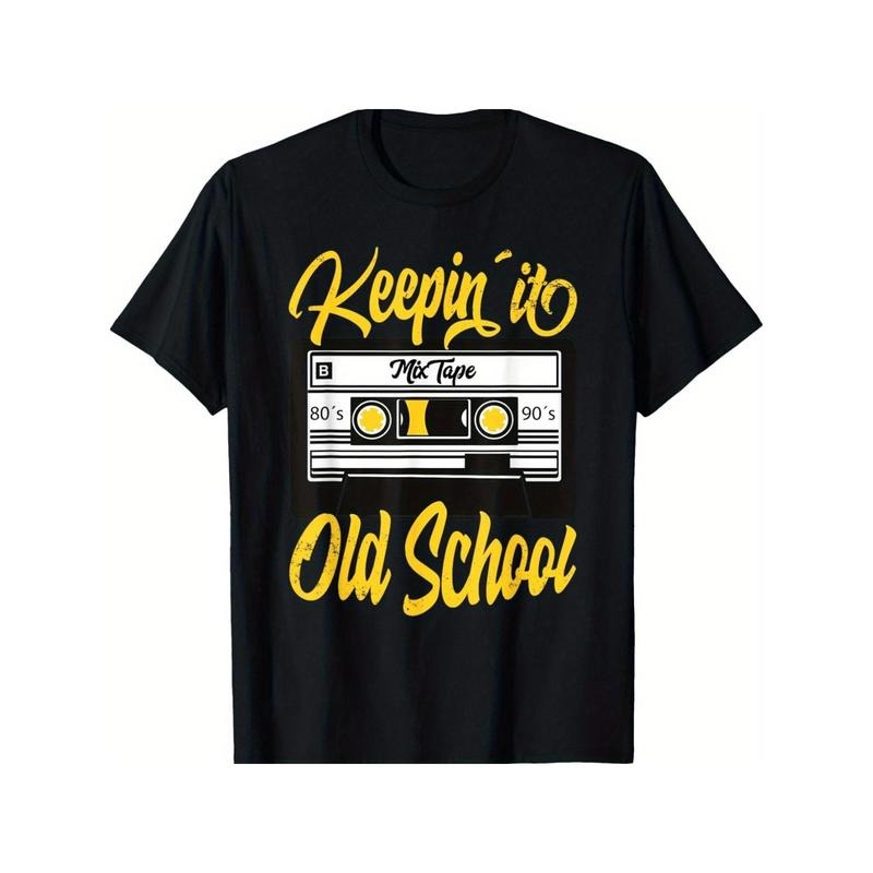 Keeping it Old School Retro Vintage 80s 90s Cassette Tape T-Shirt Fashion Trend Bottoming Shirt Ultra Soft, Breathable, Moisture Wicking, Casual Comfortable Top Streetwear Fashion Casual Summer Tee Crew Neck Short Sleeve T-Shirt Made in USA