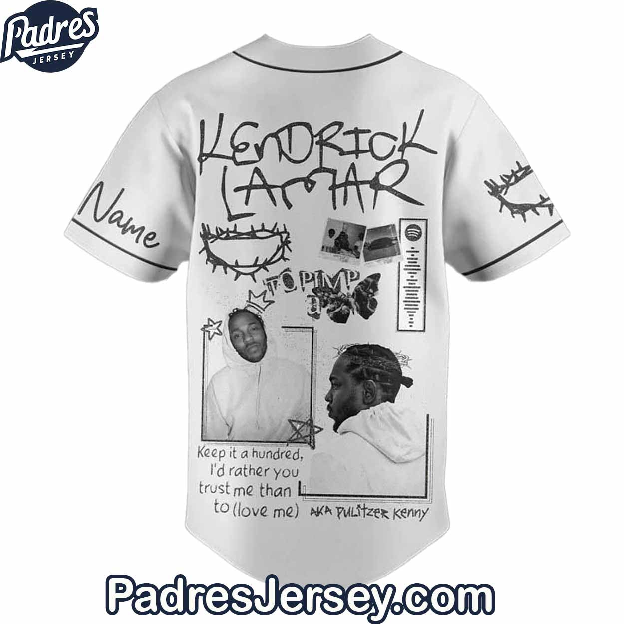 Kendrick Lamar Grey Baseball Jersey Outfit - Custom Name - Padres Jersey Oasis: Elevate Your Baseball Style... (Image 3)