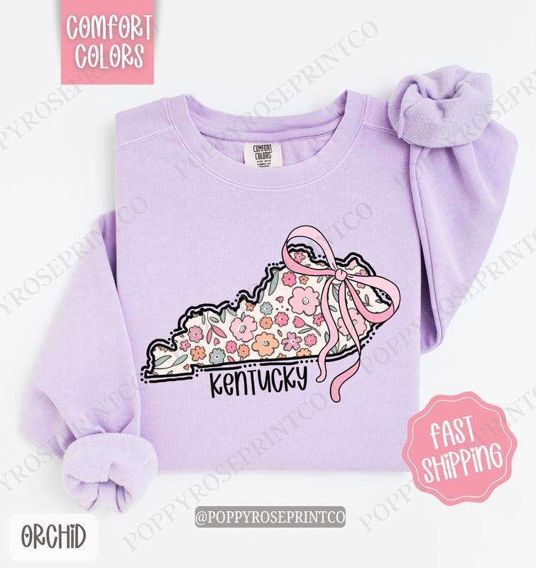 Kentucky Floral Comfort Colors Sweatshirt, Kentucky Sweatshirt, Cute Bow Kentucky Sweatshirt