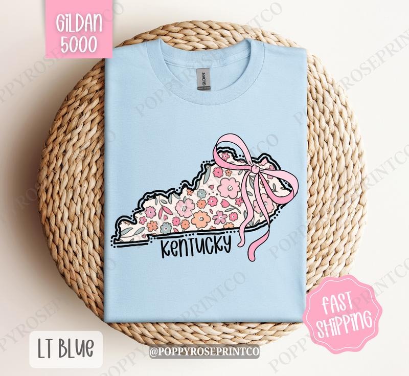 Kentucky Gildan T-shirt, Cute Kentucky State Shirt, Kentucky Floral Bow Tee