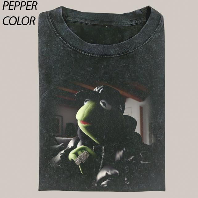 Kermit GRILLZ Funny Graphic Tees - Vintage Short Sleeve T-Shirt for Women - 100% Cotton - All Seasons - Menswear, Top