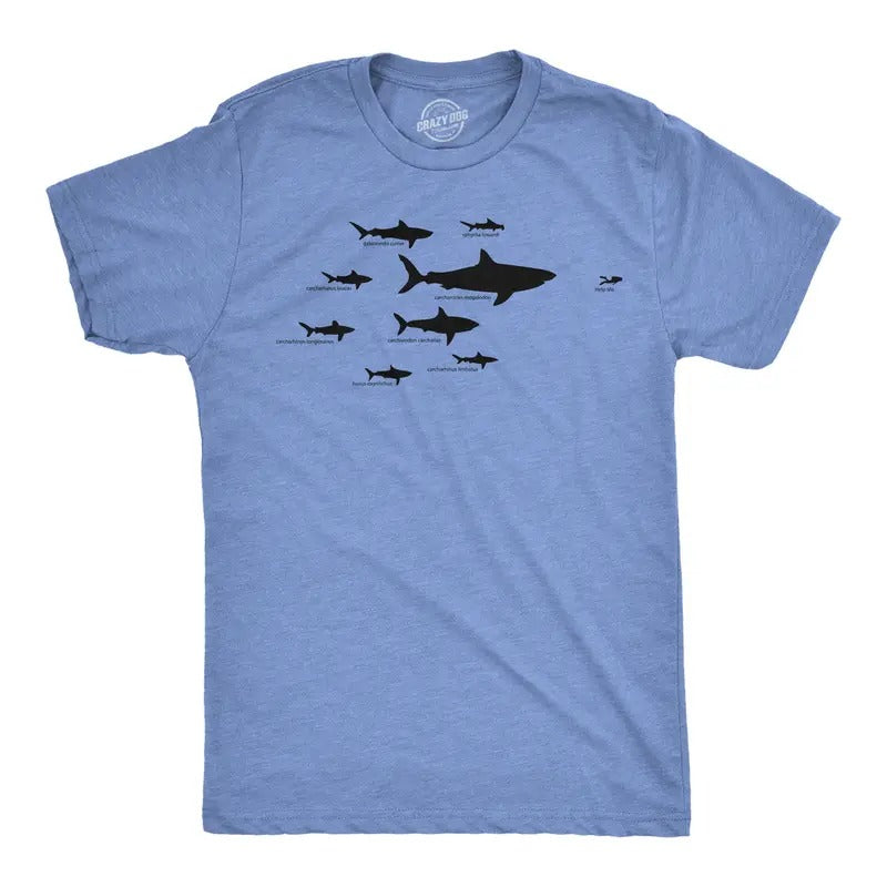 Kids' Shark Hierarchy T Shirt Funny Youth Sharks Shirt I Love Sharks Tee Funny T Shirts Shark Tops for Kid Novelty Tees for Kids Light Blue