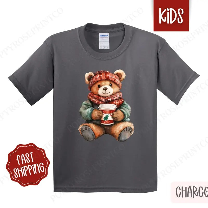 Kids Christmas Shirt - Holiday Bear Children's Tshirt - Youth Holiday Tee Gildan