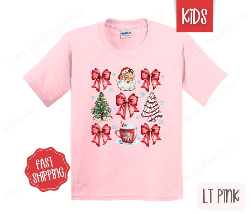 Kids Christmas Shirt - Red Coquette Santa Children's Tshirt - Youth Holiday Tee Gildan