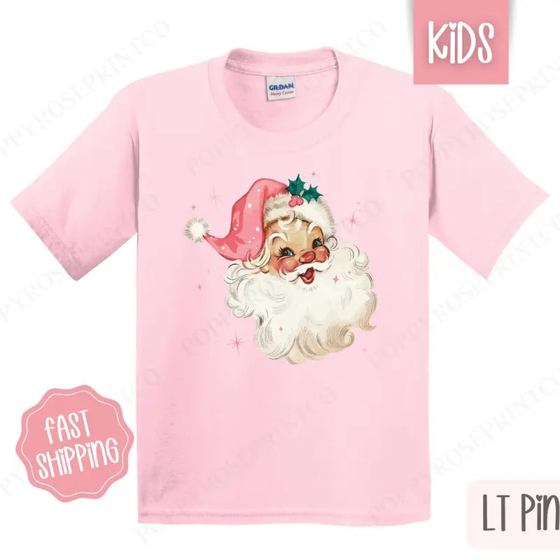 Kids Christmas Shirt - Retro Santa Children's Tshirt - Youth Holiday Tee Gildan