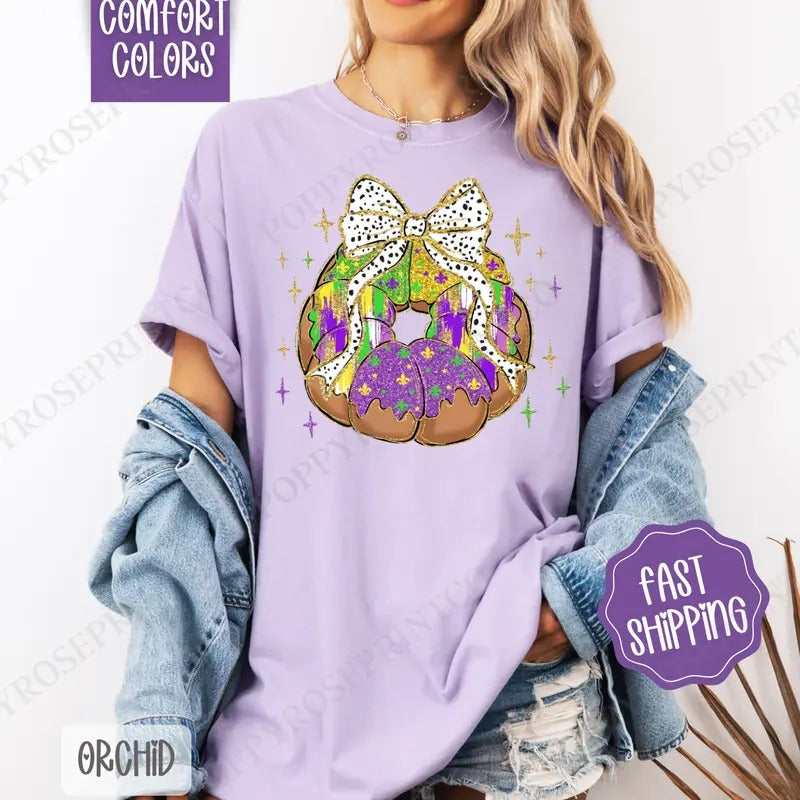 King Cake Shirt Comfort Colors, Mardi Gras Women's Tee, Louisiana Women's Tshirt