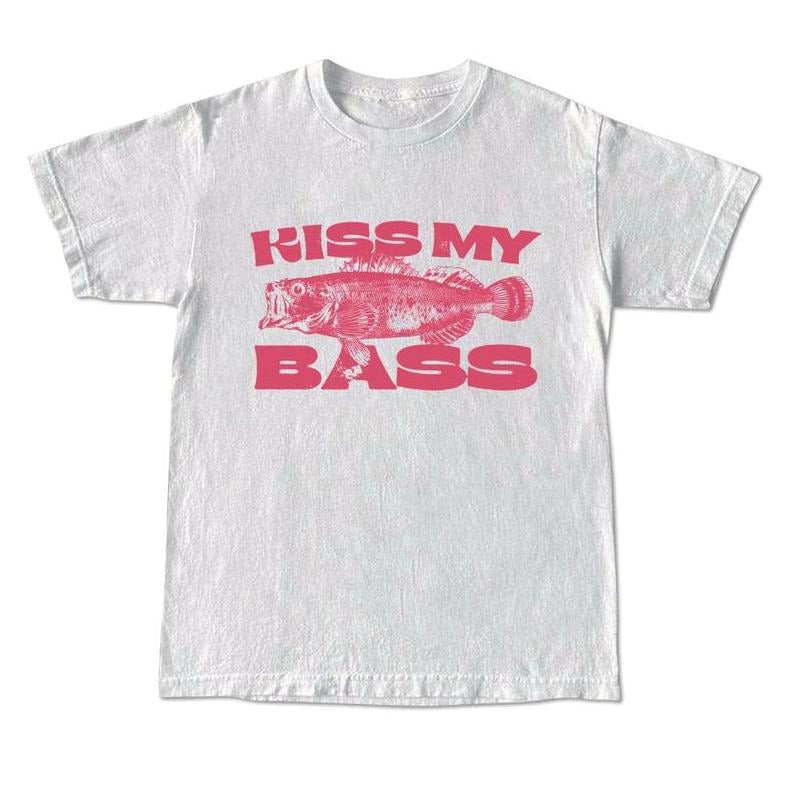 Kiss My Bass Vintage Style Fishing T-Shirt Limited Edition Pink Design Men's Birthday Streetwear Summer