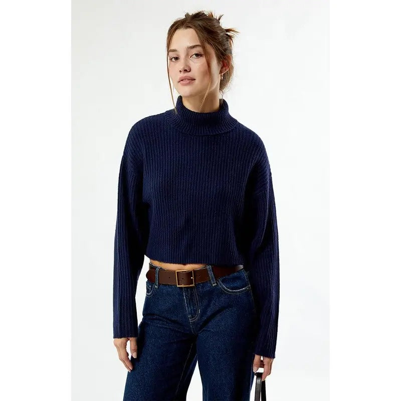 LA Hearts Women's Easy Cropped Turtleneck Sweater
