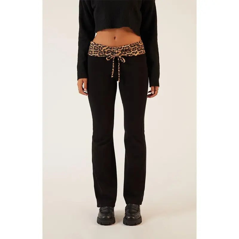 LA Hearts Women's Leopard Print Fold-Over Flare Pants