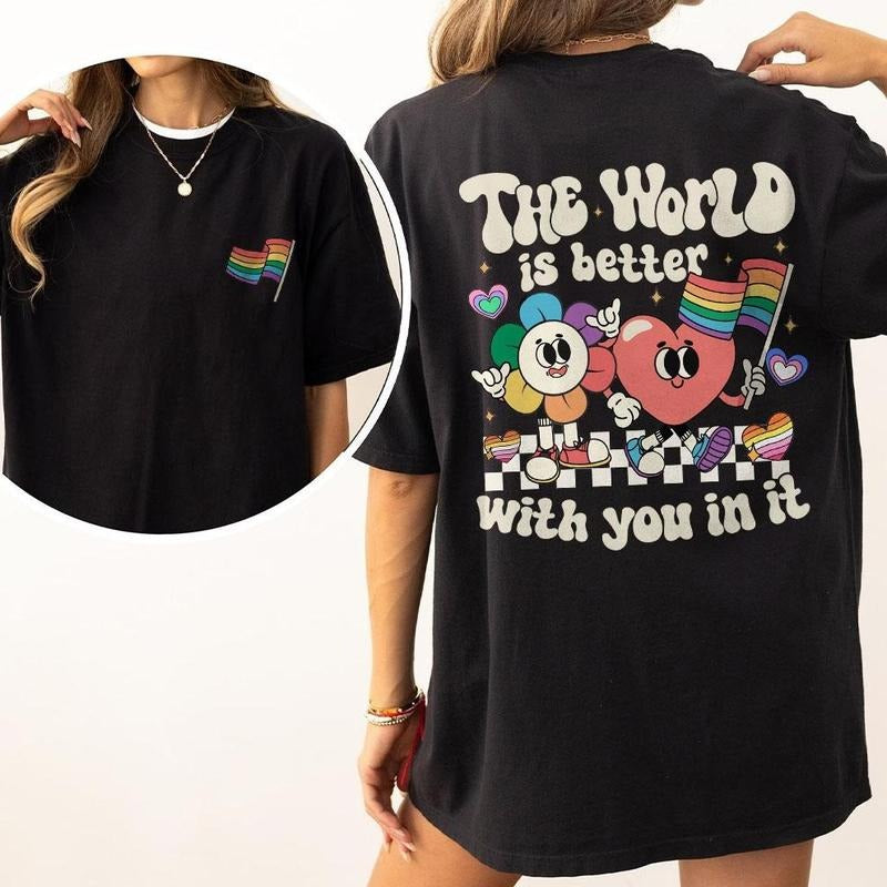 LGBT Pride Month Comfort Shirt, LGBT Mental Health Tee,The World Is Better With You In It Shirt, Protect Queer Youth, Gay Shirt, Lesbian Shirt, Pride Month Parade Outfits, Retro LGBTQ Tee, LGBT Women Top