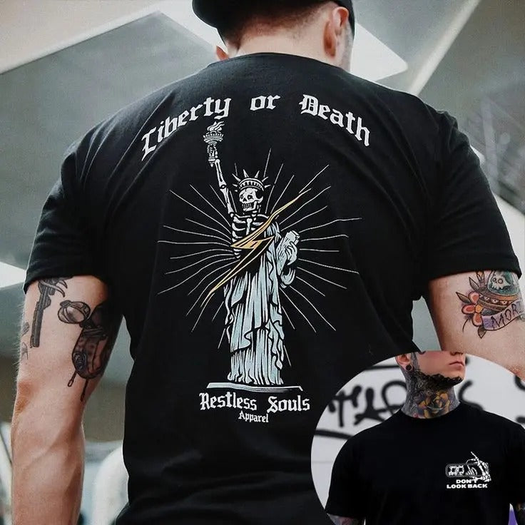 LIBERTY OR DEATH Skeleton Statue of Liberty Print Men's T-shirt, Sweatshirt, Hoodie, Oversized S-5Xl, Unisex Shirt,...