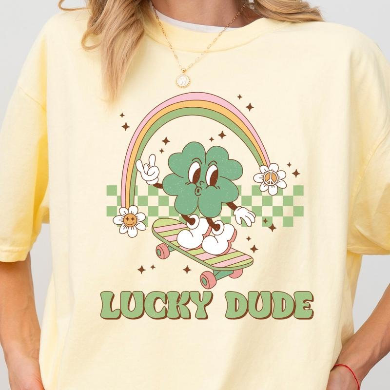 LUCKY DUDE ST. PATRICKS SHIRT (COMFORT COLORS T-SHIRT, CASUAL SHIRT UNISEX, HOLIDAY SHIRT, ST. PATTYS DAY) Comfortable Fit Top Womenswear