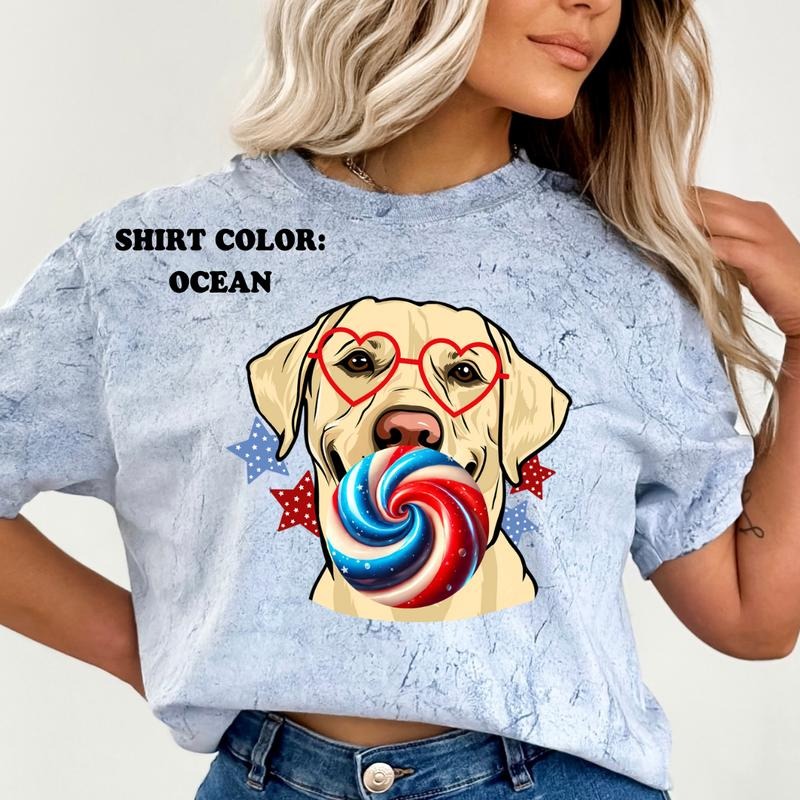 Labrador Retriever July 4th Dog Shirt ~ Unisex Apparel Relaxed Fit Printed In The USA Clothing Womenswear Casual Comfort Cotton Top Athletic Boho Chic
