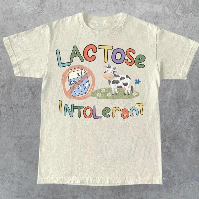 Lactose Intolerant Vintage Graphic T-Shirt, Retro Milk 90s Cute Tee, Funny Shirts For Friends, Y2k Unisex Baggy Shirt, 2000s Shirt Gift