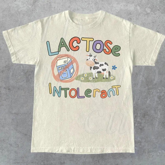 Lactose Intolerant Vintage Graphic T-Shirt, Retro Milk 90s Cute Tee, Funny Shirts For Friends, Y2k Unisex Baggy Shirt, 2000s Shirt Gift