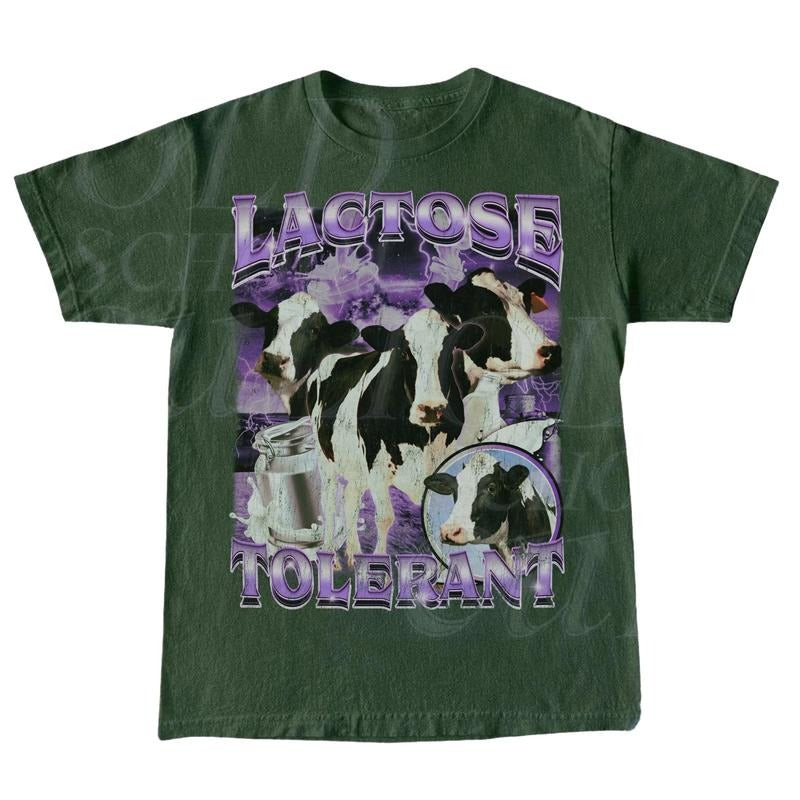 Lactose Tolerant Vintage Bootleg T-Shirt, Retro Milk 90s Funny Graphic Shirt, Funny Shirts For Friends, Y2k Unisex Baggy Shirt, Meme Shirts Menswear Top Underwear Tshirt