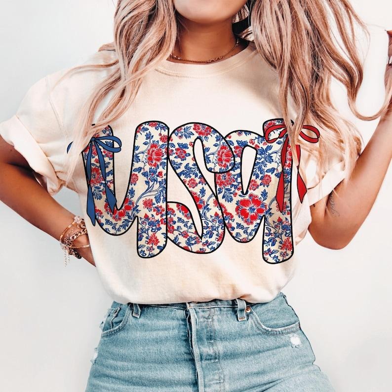 Land of the free tshirt, Floral America t-shirt, 4th of July tshirt, Flowers America sweatshirt, Fourth Of July coquette hoodie , America Brushstroke tshirt, USA