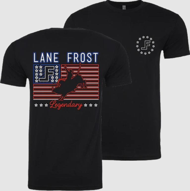 Lane Frost Neon Patriot T Shirt, Vintage Rodeo Graphic Tee, Western Cowboy American Outfit