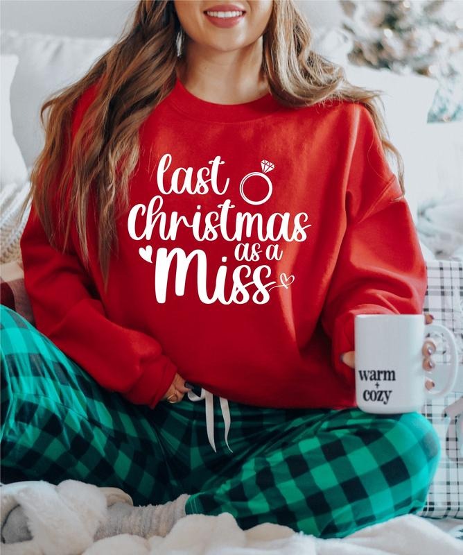 Last Christmas As A Miss Sweatshirt, Bride Hoodie For Christmas, Bride To Be Gift Sweatshirt, Engaged Christmas Hoodie,...