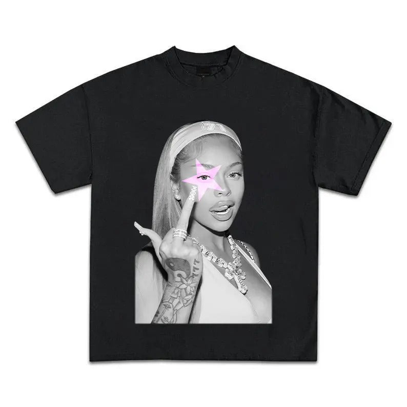 Lattoo Grey Pink Tee Bold Look for Super Star Rap Fans