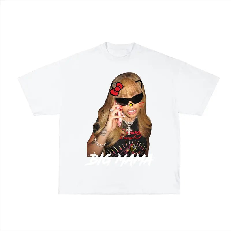 Lattoo Red Kitty Big Face Tee - Unique Rap Graphic Style