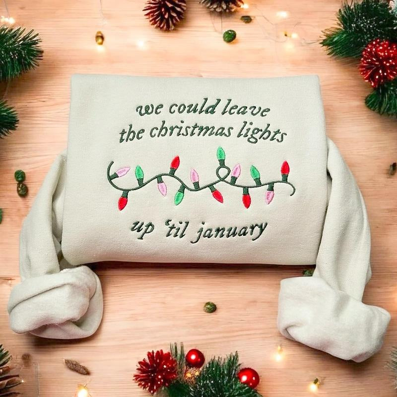Leave the Lights Christmas Embroidered Sweatshirt, Christmas Light Shirt, Retro Holiday Sweater, Christmas Lights Eras Shirt, Vintage Christmas Sweatshirt