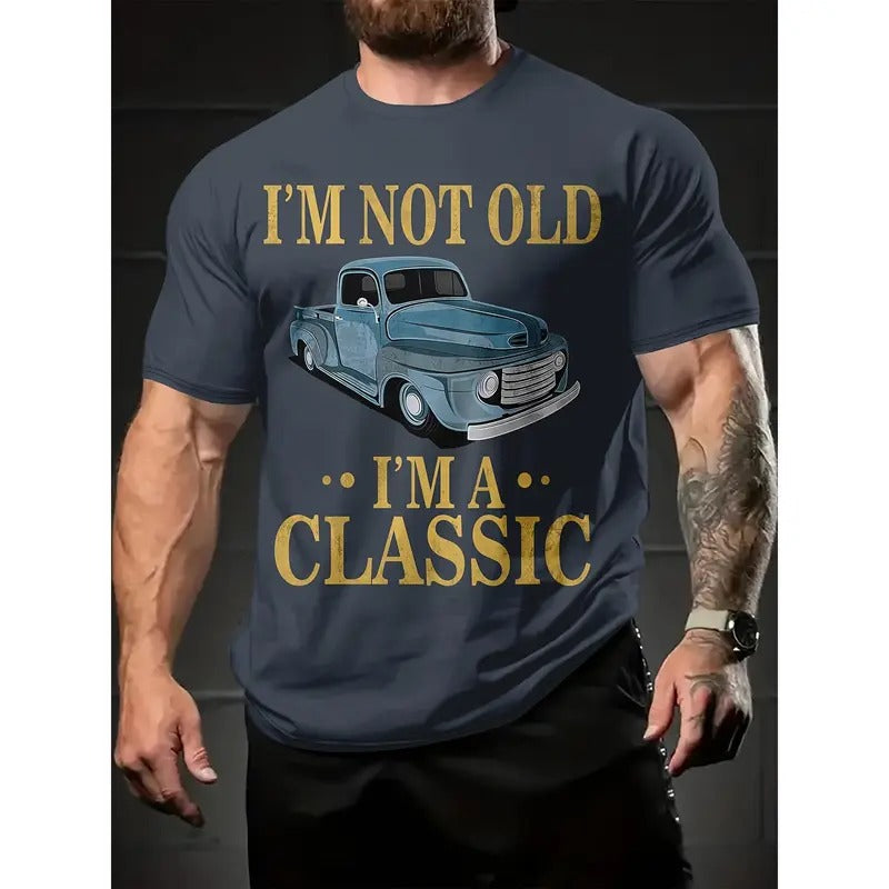 Leisure 3D printed men's round neck T-shirt loose top breathable summer comfortable letter car picture clothes Made in USA