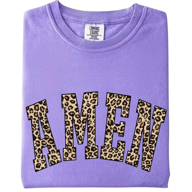 Leopard Amen Comfort Colors Tee, Amen T-Shirt