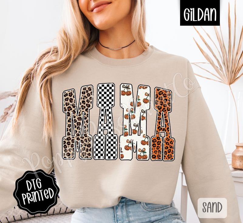 Leopard Checkered Mama Sweatshirt, Trendy Women's Crewneck