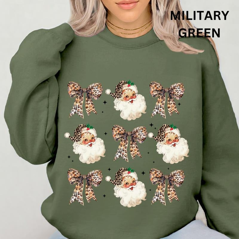 Leopard Coquette Christmas Crewneck, Christmas Winter Casual Cotton Polyester Oversized sweatshirt - Comfort Womenswear Comfortable