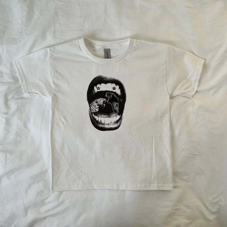 Leopard Mouth Baby tee, Ahs style Baby tee, Streetwear Baby tee, Y2K tshirt, Trendy leopard aesthetic, Pinterest wardrobe