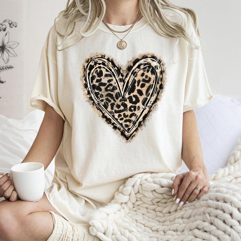 Leopard Print Heart, Comfort Colors Tshirt, Valentine's Day, Valentine's Day Comfort Colors Tshirt, Women's Graphic Tee, Love, Heart, Cupid