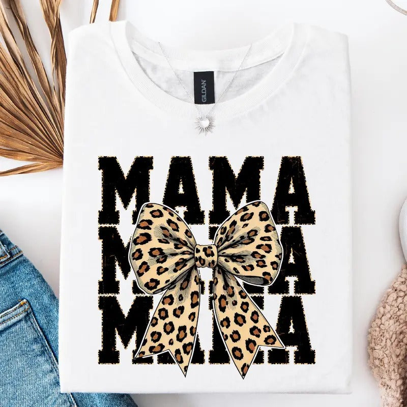 Leopard Print Mama Coquette Shirt , Cheetah Bow Mom Life Shirt , Trendy Mama T-Shirt Wild Mama Animal Shirt Hoodie,...