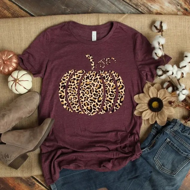 Leopard Pumpkin Shirt, Cheetah Pumpkin Shirt,Thanksgiving, Thankful Tee,Family Matching Sweatshirt