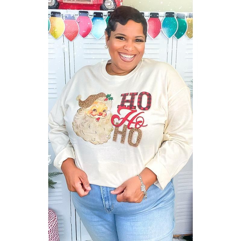 Leopard Santa Ho Ho Ho Graphic Long Sleeve T-Shirt Hoodie, Sweatshirt | WearSparks.com