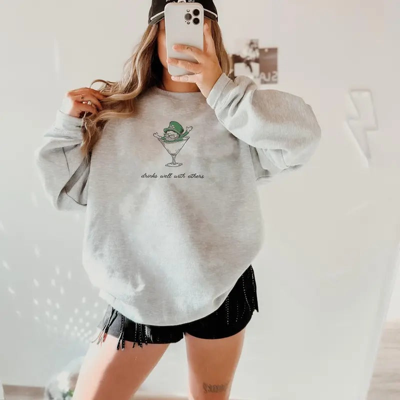 Leprechaun Martini Cocktail St Patrick's Day Womens Sweatshirt, Vintage St. Patty's Day Shirt, Patrick's Day Shirt, Irish 2025 Shirt