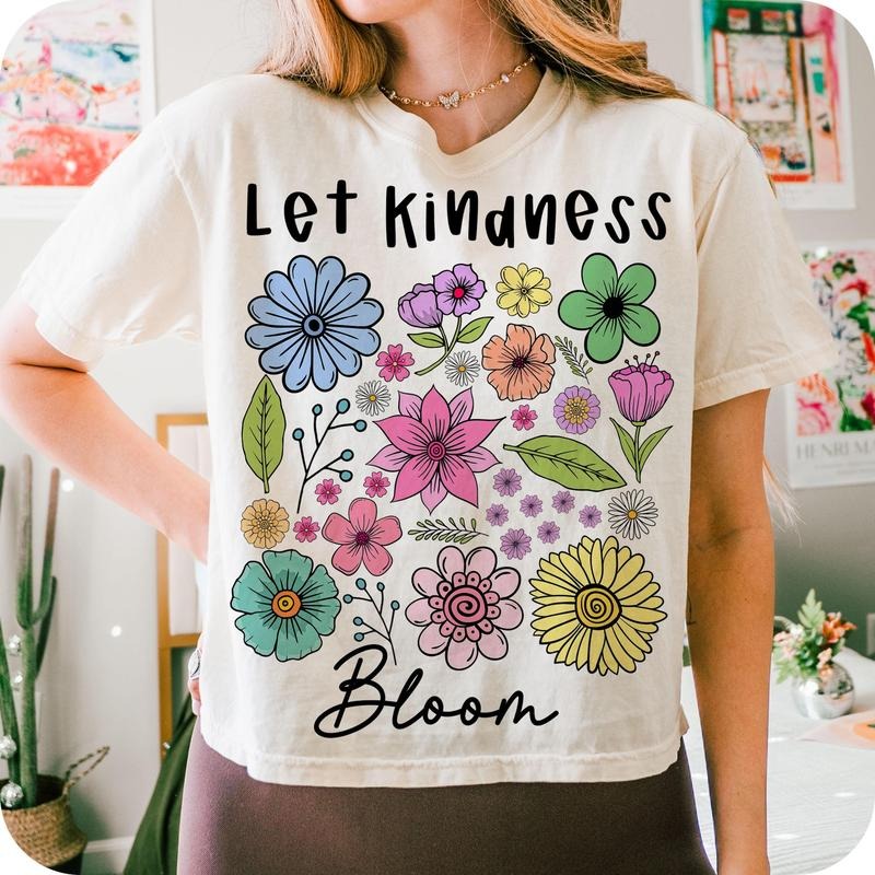 Let Kindness Bloom T- Shirt, Flower T- Shirt, Retro Flower T- Shirt, Boho Flower T- Shirt Comfort Colors