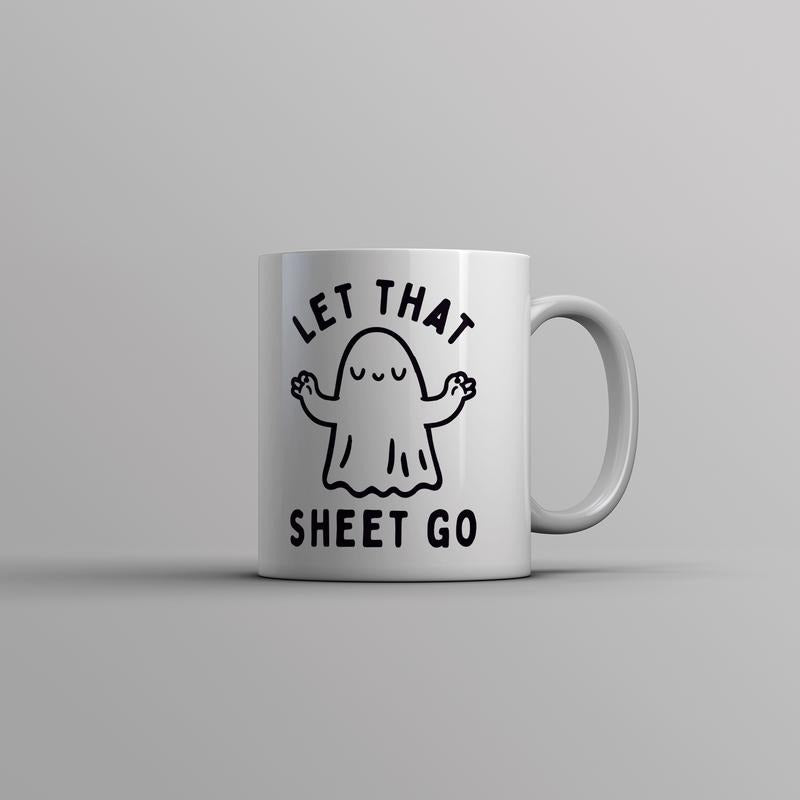 Let That Sheet Go Mug Funny Halloween Bed Sheets Ghost Joke Cup-11oz Funny Coffee Mugs Ceramic Printed Drinkware Cup
