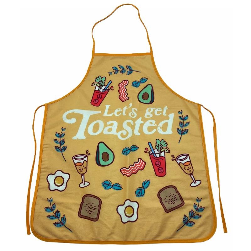 Let's Get Toasted Apron Funny Comfort Food Breakfast Bruch Graphic Novelty Kitchen Apron Funny Graphic Kitchenwear Drinking Funny Food Novelty Cookware Yellow