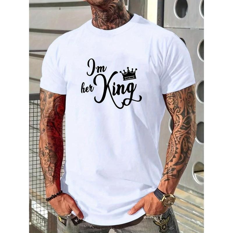 Letter printed T-shirt men's casual style summer and autumn slightly elastic round neck T-shirt Made in USA
