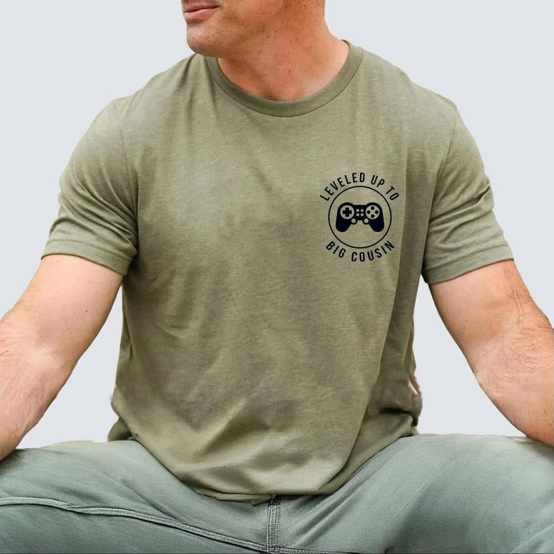 Leveled Up to Big Cousin Tee for Men, Pregnancy Announcement Tee for Big Cousin Gift for Baby Shower Gift, Baby Announcement Gift for Nephew