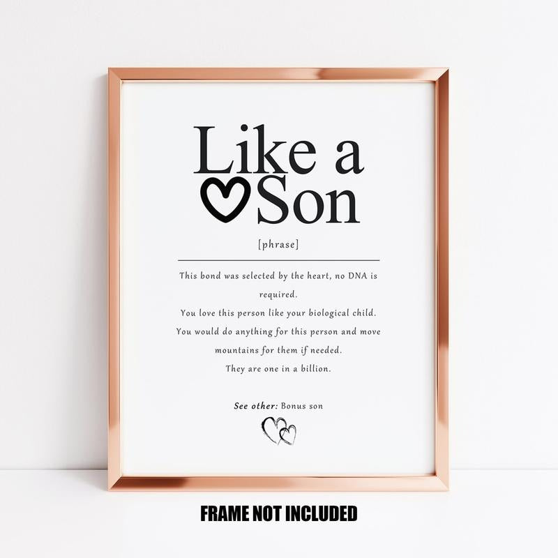 Like A Son Definition Art Print, Gift For Bonus Son, Gift For Stepson, Son In Law Wedding Gift, Adopted Son Gift Poster Prints No Frame, Family Bedroom Wall Decor, Wall Art Home Decor, Modern Wall Art, Gifts For Birthday Christmas Xmas Artwork Landscape