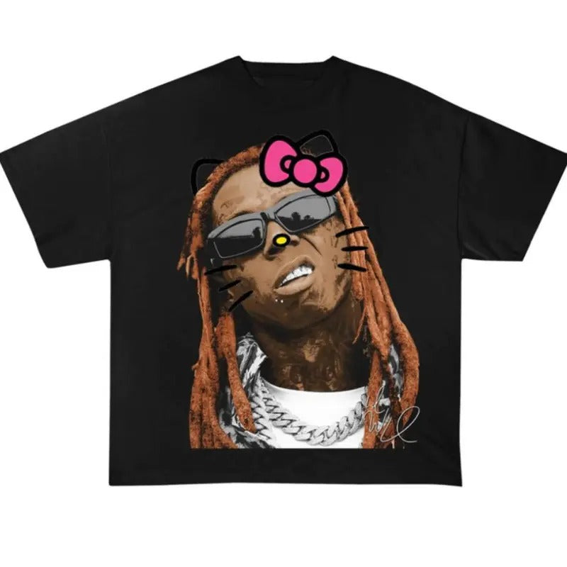 Lil Tunechi Kitty T Shirt Hip Hop Rap Tee Rapper Cute Gang Streetwear Cotton Fabric