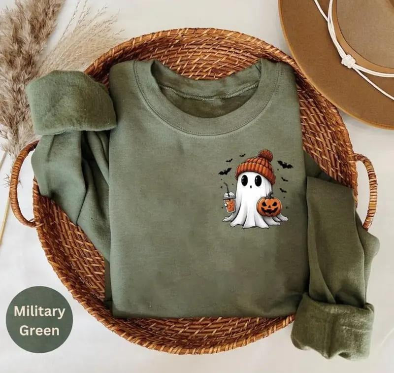 Little Ghost Ice Coffee Sweatshirt - Shirt, Halloween Ghost Coffee Shirt, Bougie Ghost Shirts, Spooky Season, Cute Ghost Sweatshirt