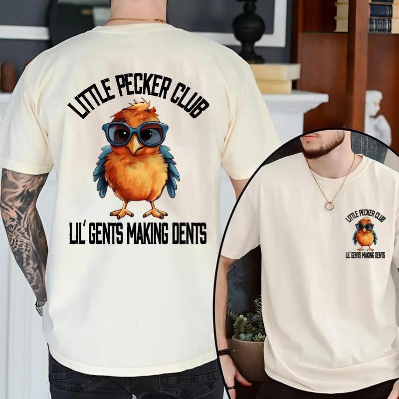 Little Pecker Club Vintage Tee, Men's T-Shirt, Unisex with Funny Bird, Making Dents Design, Gift for Women Men