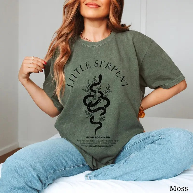 Little Serpent Comfort Colors Tshirt, The Serpent & Wings of Night T-shirt, Serpent and the Wings of Night, Carissa Broadbent, Oraya, Crowns of Nyaxia Womenswear Tee
