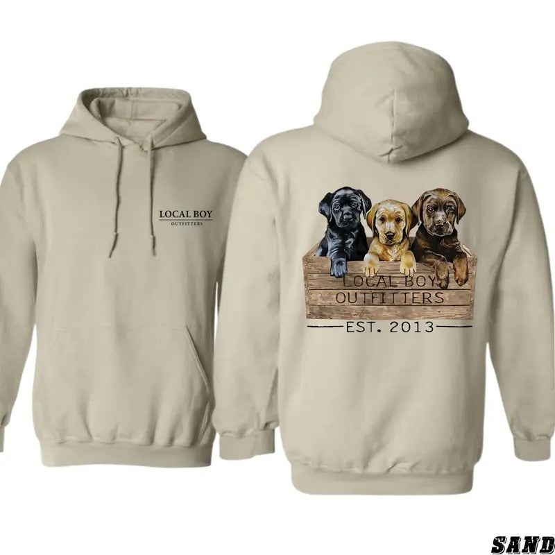 Local Boy Outfitters Hoodie - Adorable Labrador Puppies in Crate Design, Perfect for Dog Lovers and Outdoor Enthusiasts, Unisex Hoodie Offering Comfort and Style, Showcasing Southern Pride and Love for Dogs and the Outdoors Menswear Sweaters