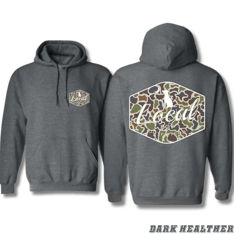 Local Boy Outfitters Hoodie - Bold Camo Logo Design, Ideal for Outdoor Enthusiasts and Hunters, Unisex Hoodie Offering Comfort and Style for Everyday Wear, Showcasing Southern Pride and a Love for the Outdoors and Adventure Menswear Sweaters