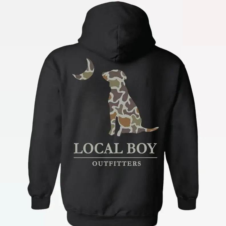Local Boy Outfitters Hoodie - Featuring Camouflage Dog Graphics, country boy clothing, Perfect for Outdoor Enthusiasts and Pet Lovers, Unisex Hoodie for Everyday Comfort and Casual Style Menswear Sweaters Tops Underwear