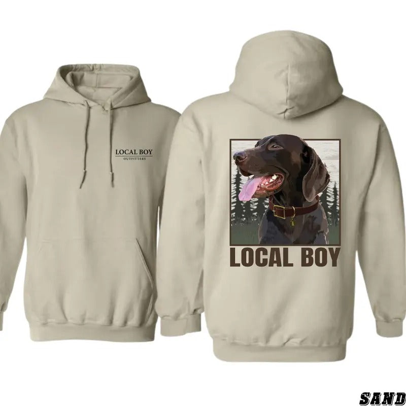 Local Boy Outfitters Hoodie - Hunting Dog Graphic for Outdoor Enthusiasts, Unisex Hoodie for Comfort and Style, Perfect for Nature Lovers and Outdoor Adventures Menswear Sweaters